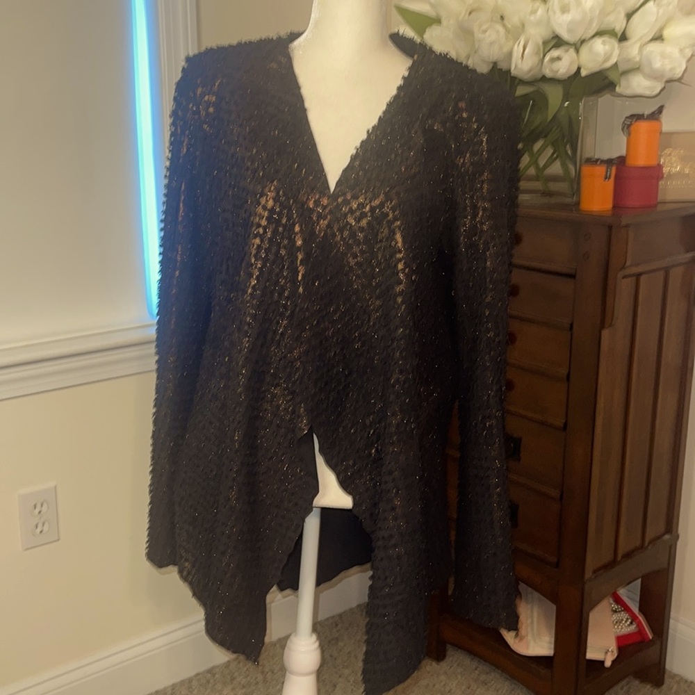 Balmain 💯 Lambskin black open jacket with copper metallic finish. EUC.